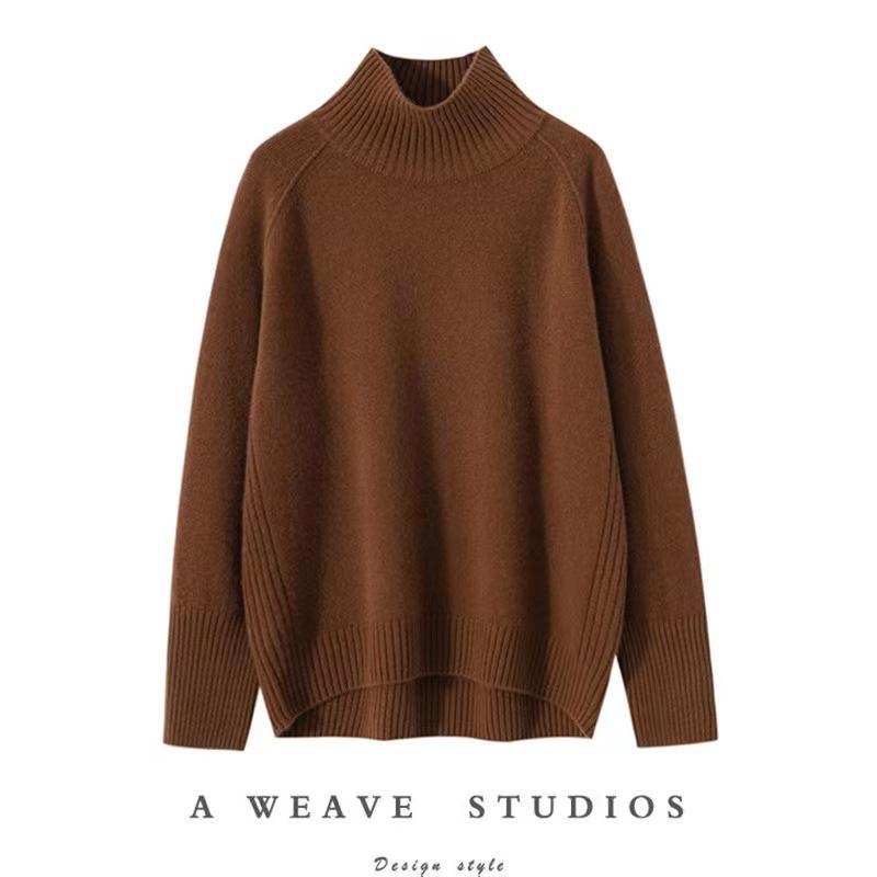 Women's Thick Wool Turtleneck Sweater - Loose Fit, Plus Size, Autumn/Winter Trendy Style.
