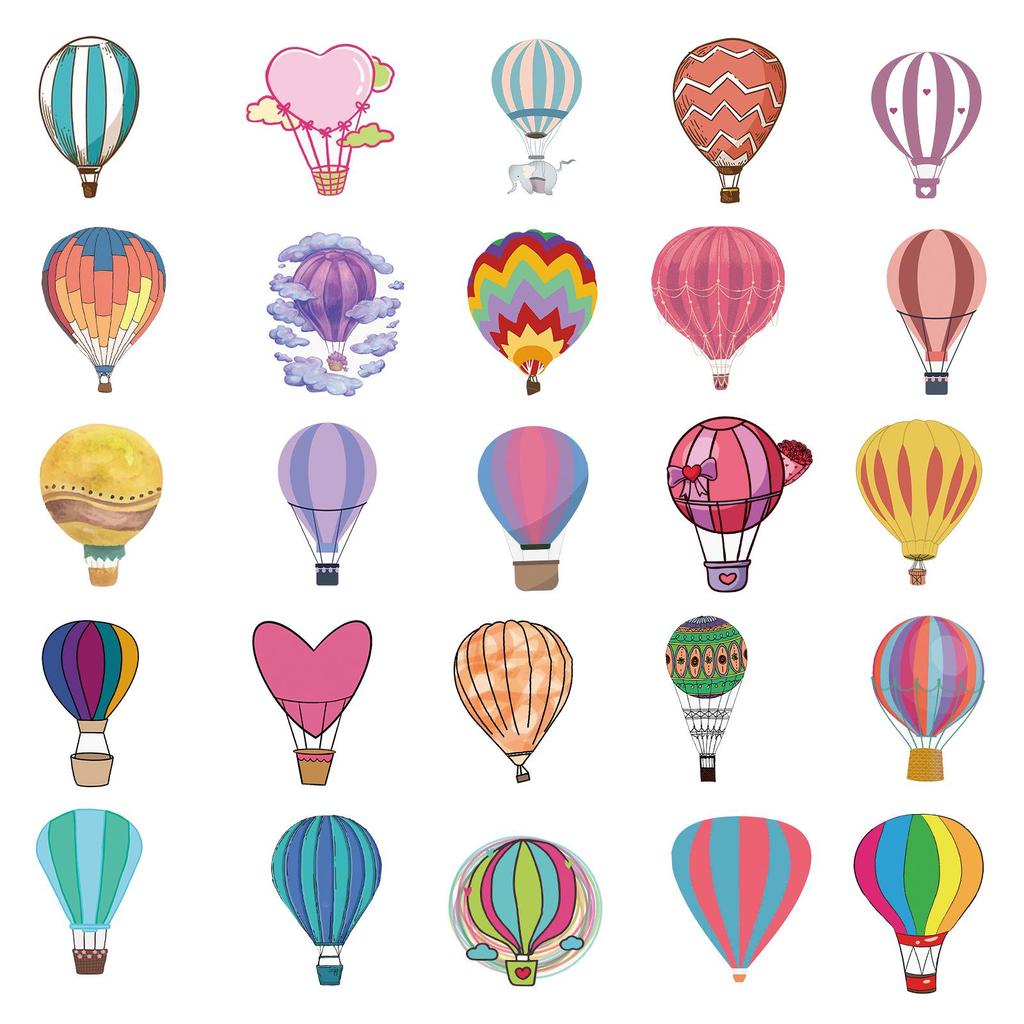 50PCS Cute Hot Air Balloon Stickers - Waterproof Cartoon Decorations for Milk Tea Cups.