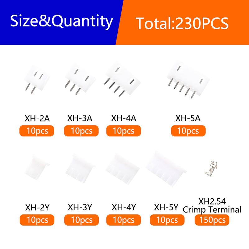 230Pcs Xh2.54 Ph2.0 2P 3P 4P 5 Pin 2.54Mm 2.0Mm Pitch Terminal Kit Jst Connector Wire Connectors Adaptor Box Packing