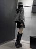 European Women's Denim Jacket: Spring 2026 New Arrival, Striped Patchwork, Large Pockets, Loose Fit, Hooded, Long Sleeve