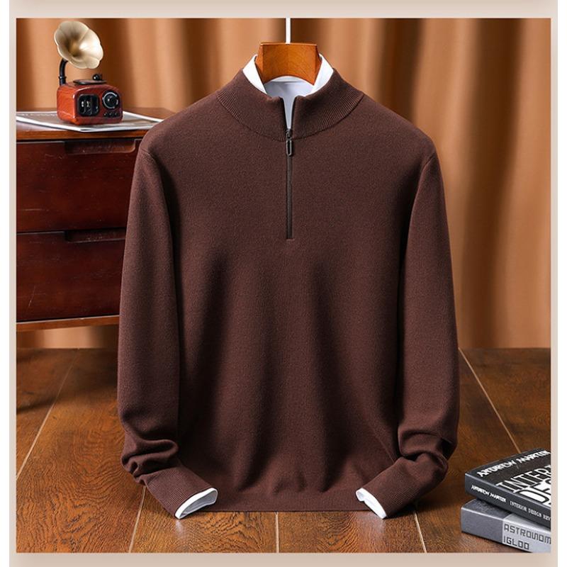 Men Half High Collar Zipper Warm Knitted Pullover Sweater