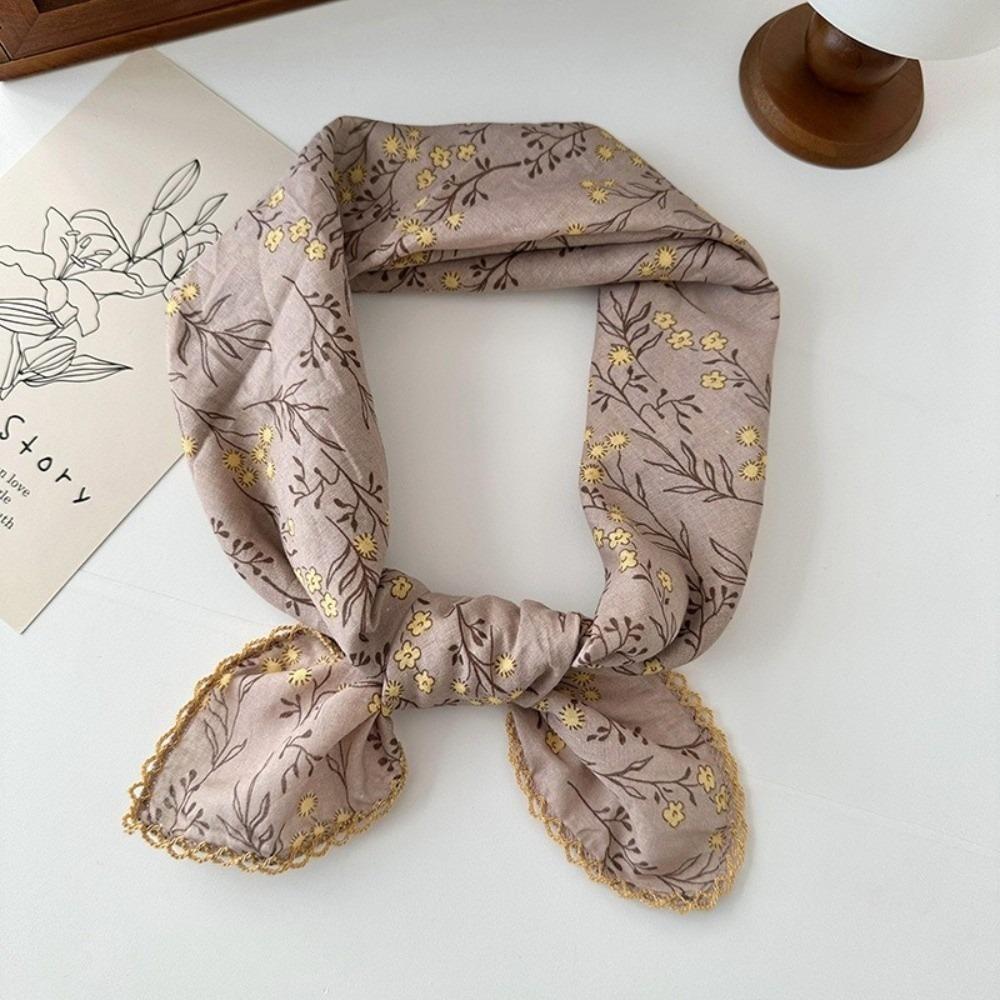 Versatile Elegant Handkerchief Scarves 70x70cm Square Shape Bandana Scarfs printing Breathable Head Scarfs for Women серый