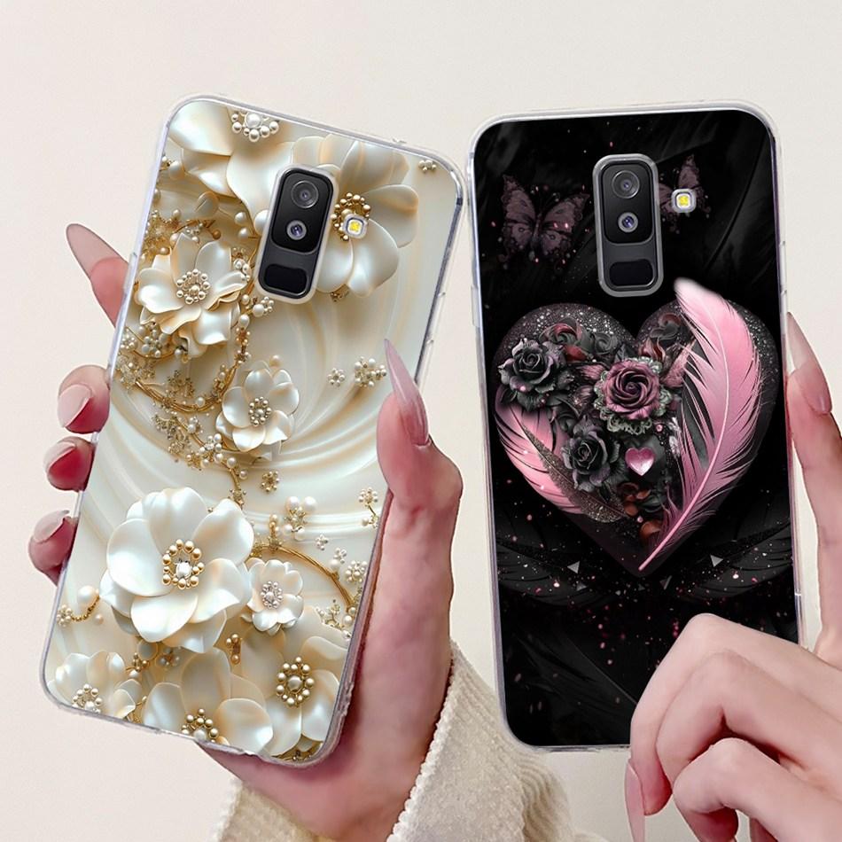 For Samsung Galaxy A6 Plus 2018 Phone Case On Samsung A6+ (2018) A6 A600F A605G Elegant Floral Cat Soft Silicone Clear TPU Cases