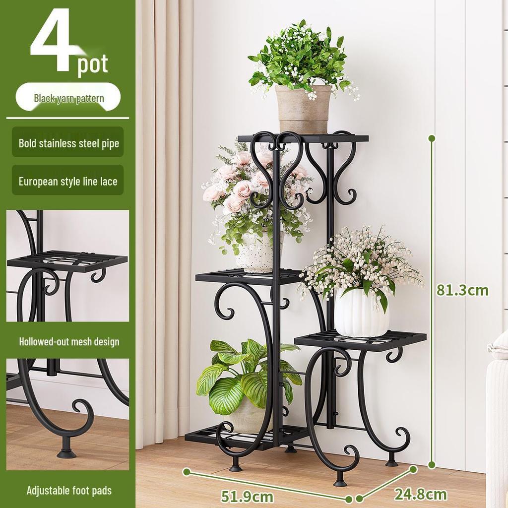 Multi-Layer Floor-Standing Iron Art Flower Shelf for Living Room and Balcony