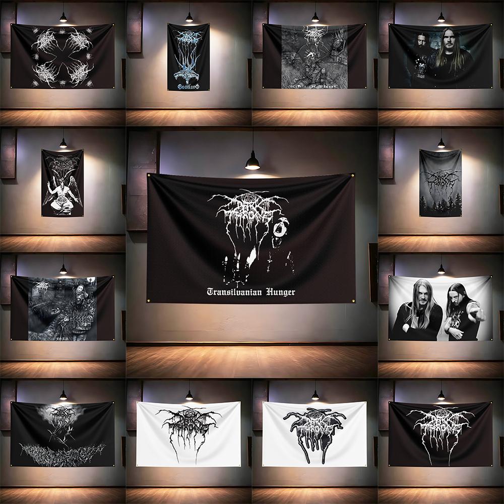Vlajka rockovej hudby 3x5 stôp Pre fanúšikov Darkthrone Transparent HD tlač Mosadzné očká Dekorácia steny garáže, spálne, obývacej izby, internátu Tapiséria