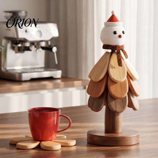 Natural Pine Wood Hot Pad Collapsible Wooden Trivets for Dishes, Tree-Shaped Heat Resistant Potholders, Cast Iron Pan Mat Folding Insulation