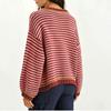 Women's Casual Loose Fit Color-Block Stripe Patchwork Knit Long Sleeve Pullover Sweater