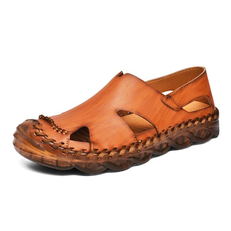 Men's sandals men's spring and summer new leather bag head hole shoes leather sandals men's 4546 large size beach shoes