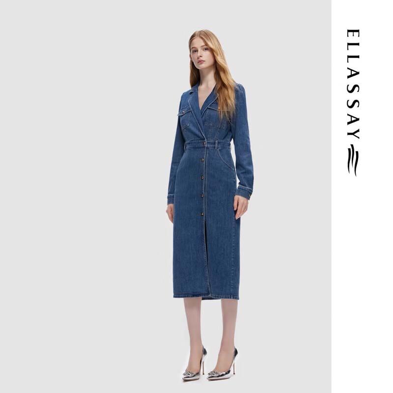 ELLASSAY Women's Versatile Lapel Denim Dress