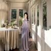 Spice Girl Sexy Design Purple Long Dress Waist Tube Top Hanging Neck Sling Slanted Shoulder Big Swing Dress Women's Summer