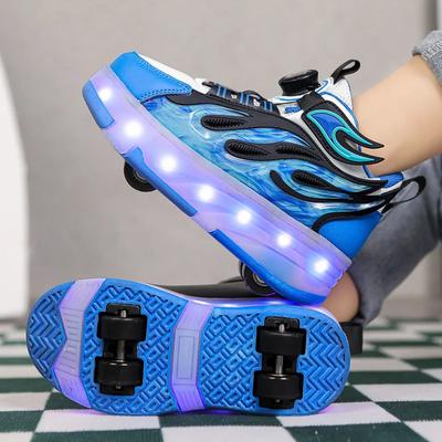 Tekerlekli Paten Çocuk Spor Salonu Ayakkabısı Paten 4 Tekerlekli USB Şarj Işıklı Ayakkabılar Erkek Kız Günlük Kaykay Ayakkabısı