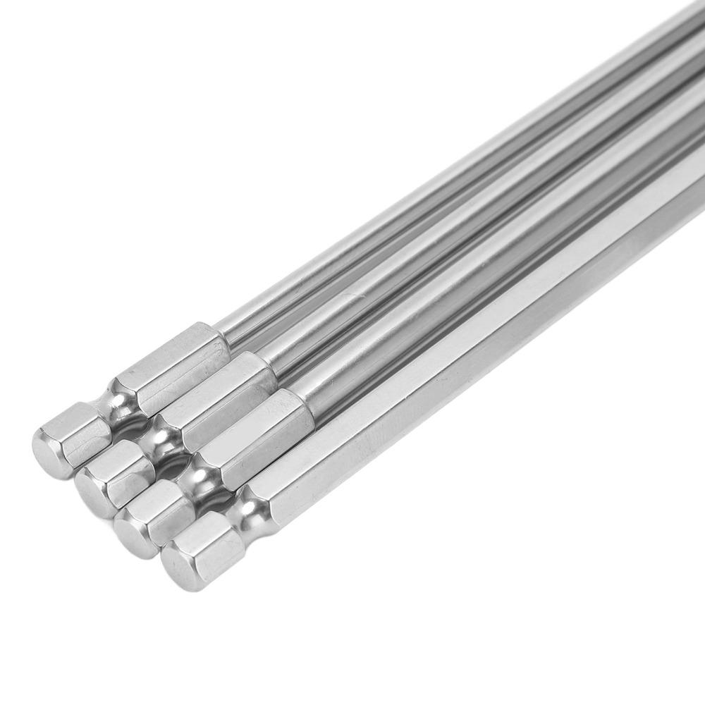4PCS Silver Ball End Hex Screwdriver Bit 1/4 Inch Hex Shank Hex Shank Bit  Machinery Repair