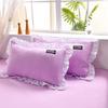 Korean Version of Solid Color Washed Cotton Pillowcase Stitching Lotus Leaf Lace Pillowcase 48*74cm A Pair of Large Pillowcases