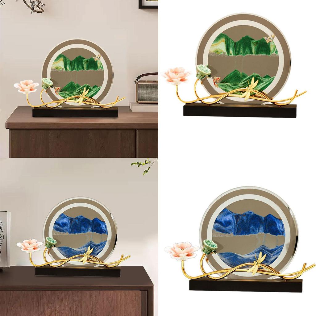 Quicksand Decor Creative Sandscape Round Versatile Ornament Flowing Sand Painting for Desk Bookshelves Home Living Room Wedding