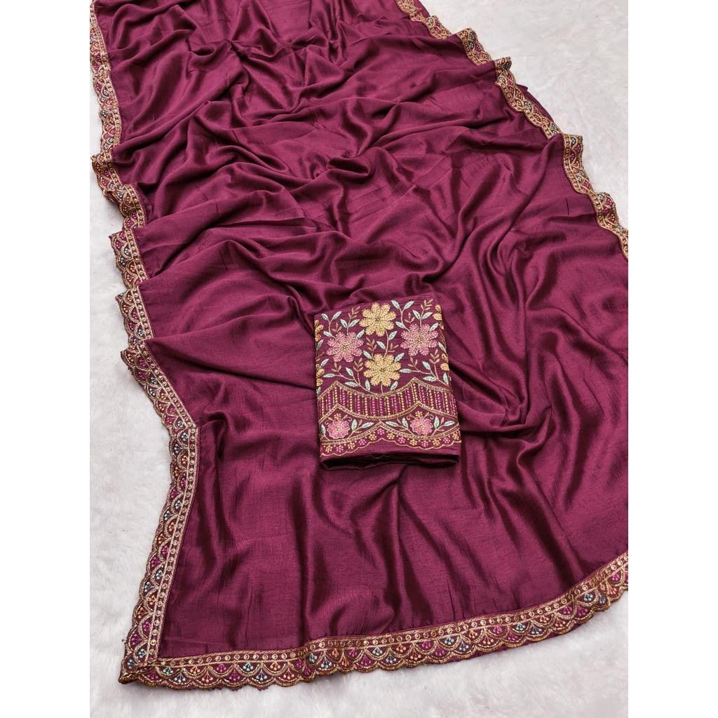 Premium Star Georgette  Design: Plain Body with Rich Multi-sequence Work Lace & C-Pallu  | TOTAL Colour Options : 12