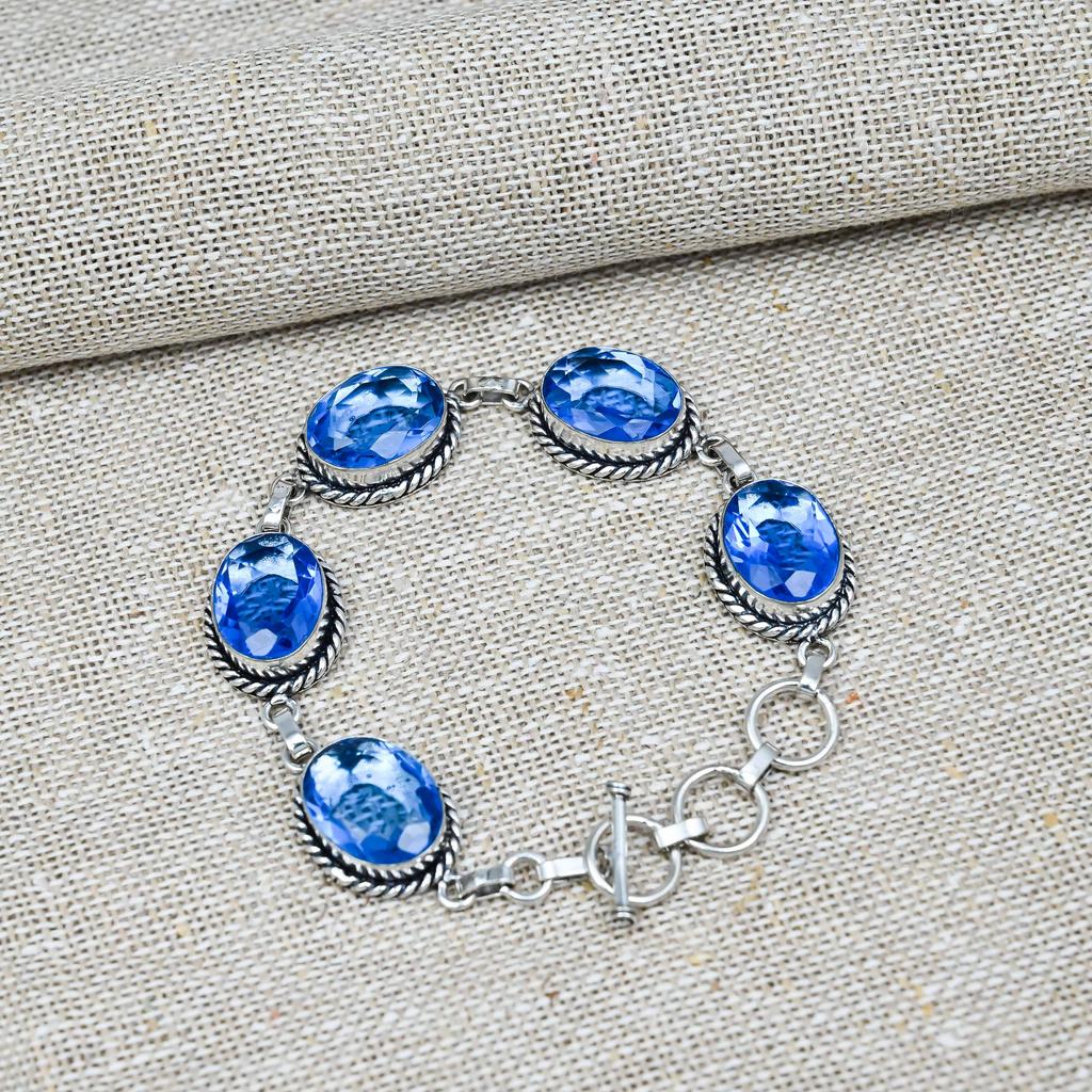 Tanzanite Gemstone Handmade Solid 925 Sterling Silver Jewelry Anniversary Bracelets For Her