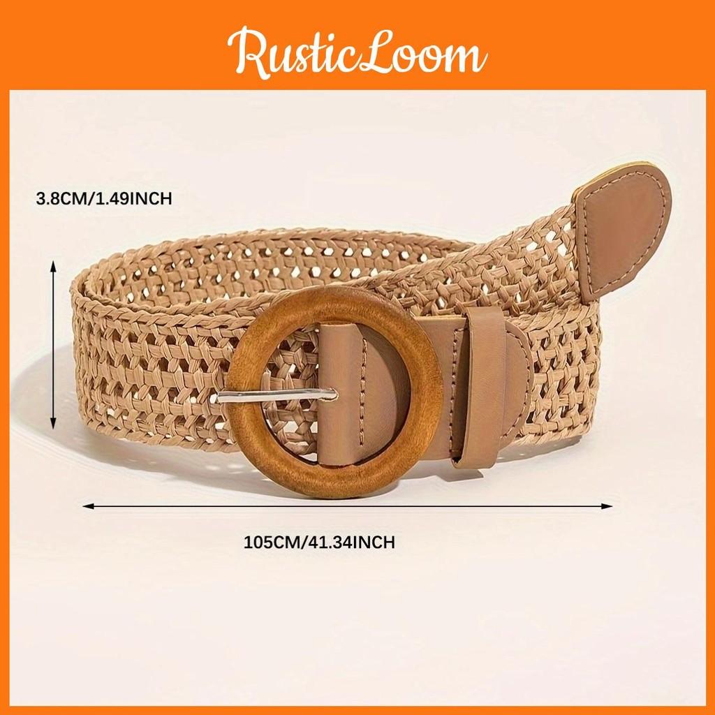 Bohemian Woven Cotton Linen Belt With Round Buckle For Women Dress Accessories