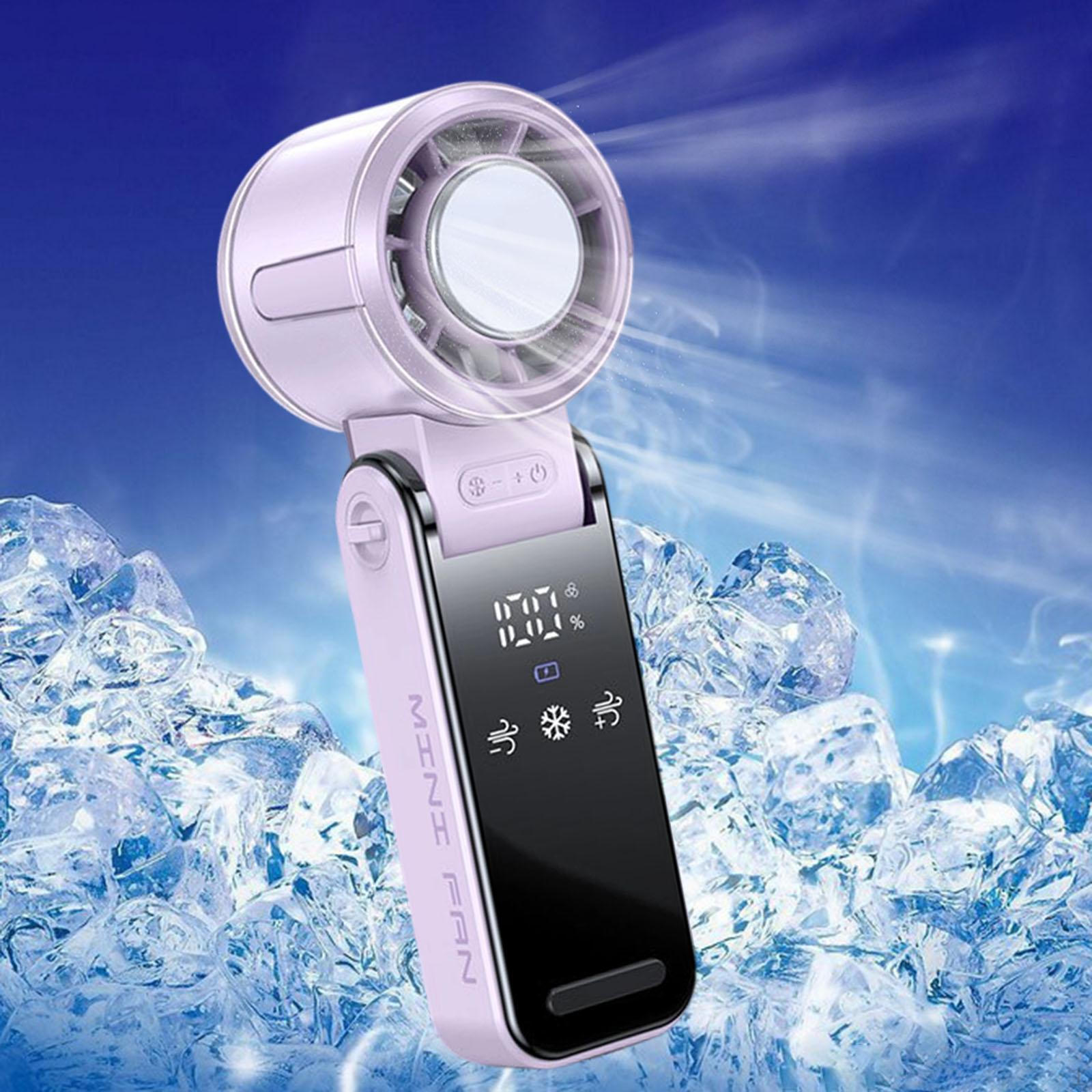 

Ручной вентилятор высокоскоростной складной цифровой дисплей легкий перезаряжаемый мини шейный подвесной фиолетовый