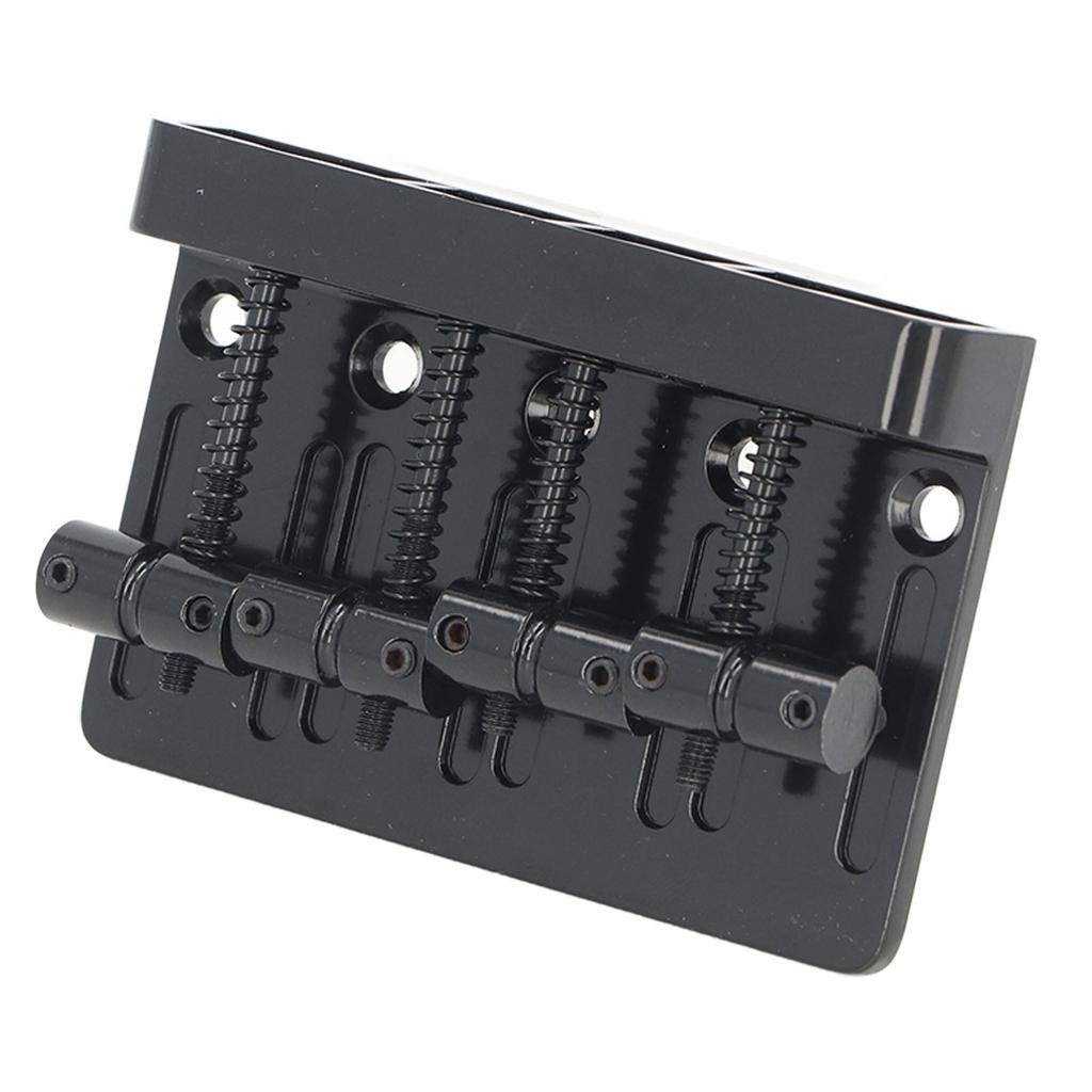 Electric Bass Bridge Tailpiece 4 String Fixed Saddle with Thickened Base Plate Hex Wrench Black