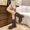 Thick-soled Martin boots women's 2025 autumn and winter new French retro large-size short boots rear zipper thin boots Chelsea boots