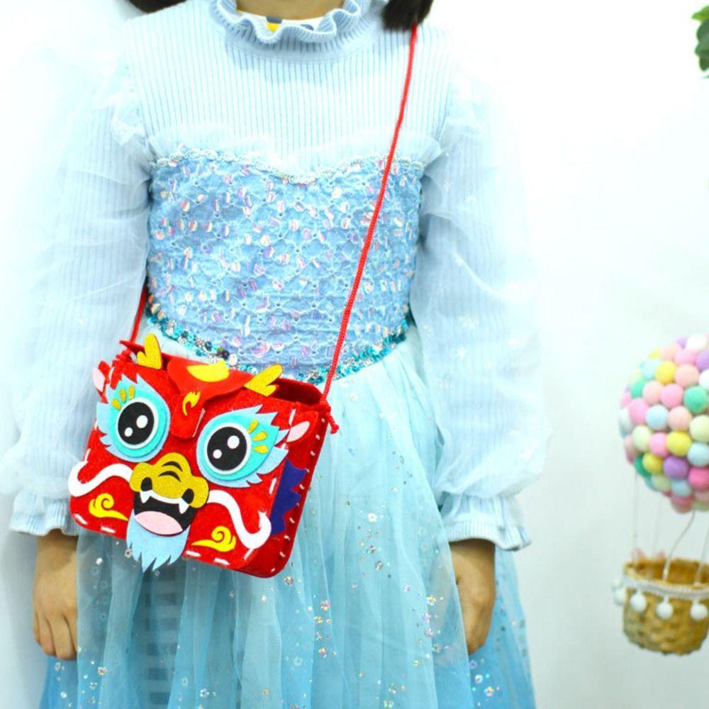 Chinese Style DIY Lion Dance Bag Non-woven Fabric New Year Portable Handbag Spring Festival