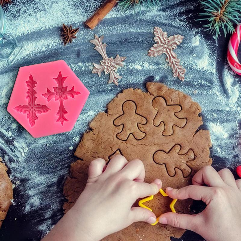 2 Shape Gothic Flower Cross Cake Mold Silicone Fondant Chocolate Making Baking Tools Resin Art Ornaments Hand Decoration DIY