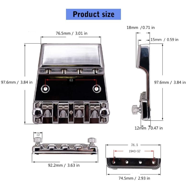 4 String Electric Bass Guitar Bridge Hard Tail Fixed Bass Guitar Bridge Roller Saddles Bridge for Bass Guitar Part