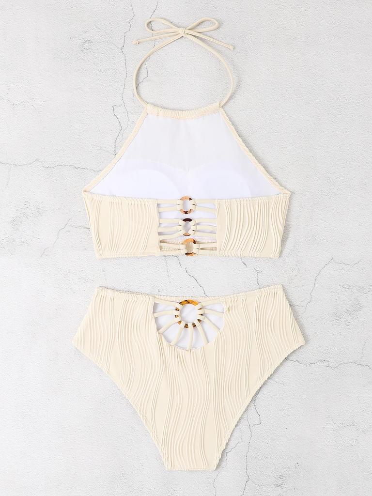 2024 European & American Solid Color High Waist Split Bikini Swimsuit for Women