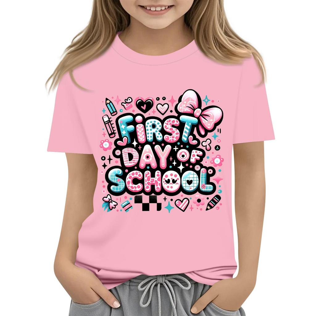 Children's Casual and Fashionable Round-Neck Printed Short-Sleeve Top for Back-to-School