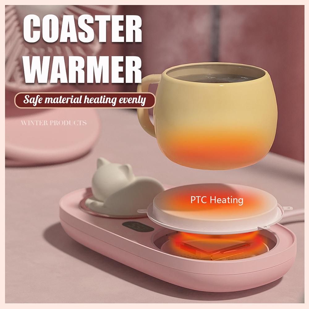 20W Thermostatic Heat Pad Electric Cup Heater Coffee Mug Warmer Cat Heating Coaster Coffee with Night Light Pink / White