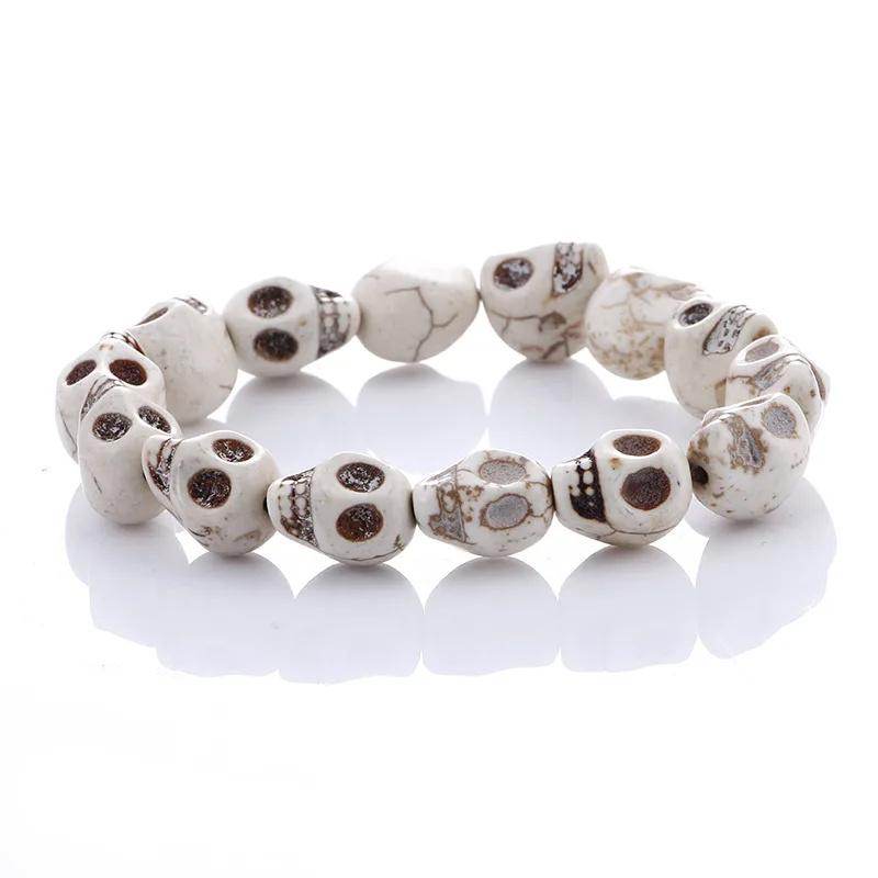 New Fashion Natural Stones Skull Bracelet Lava Stone Beads and Tiger Eye Stone Beads Men Bracelet