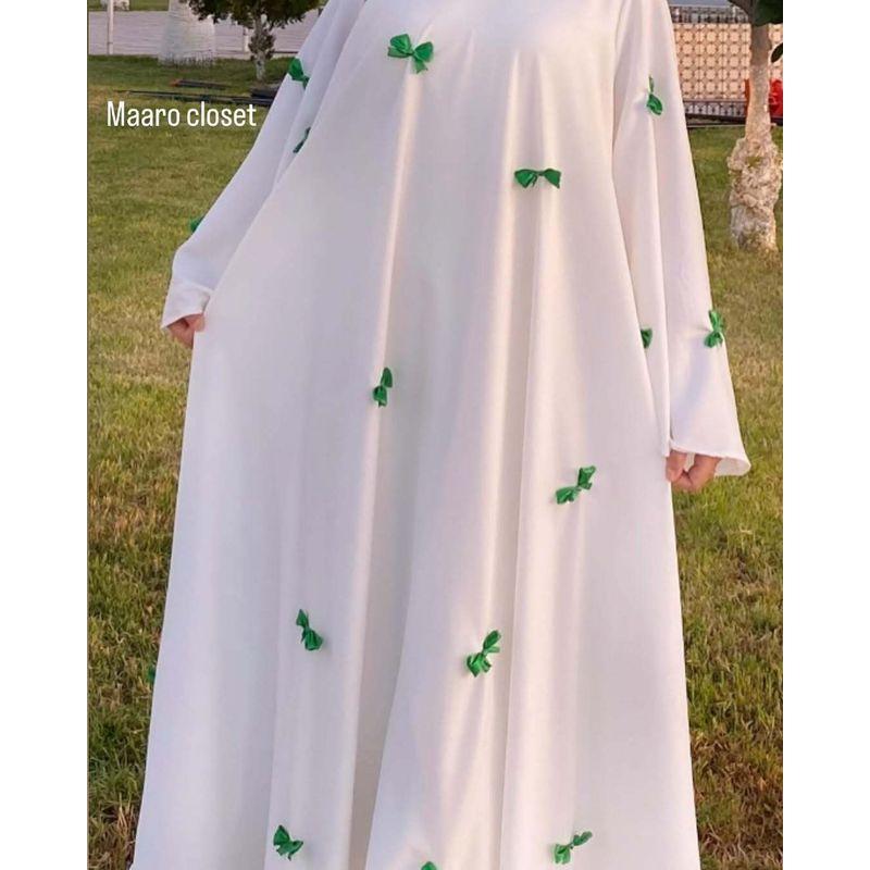 Middle East Dubai New Fashion Casual Loose Bow Embroidered Robe Long dress Belted Dress Robe