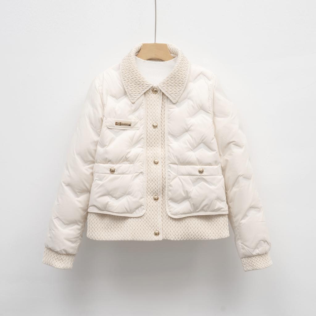 Xiaoxiangfeng Down Jacket Women's Short New Autumn Down Light Embossed Lapel Jacket
