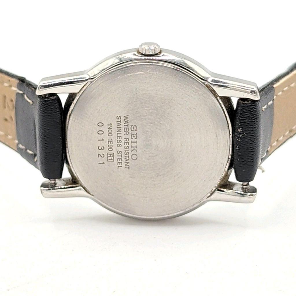 Used SEIKO PRESAGE 1N00-1E90 Watch Quartz Ladies Silver Balck Dial Round Y2K 00S Seiko Presage Watch Quartz Ladies Round Silver Black Dial Vintage