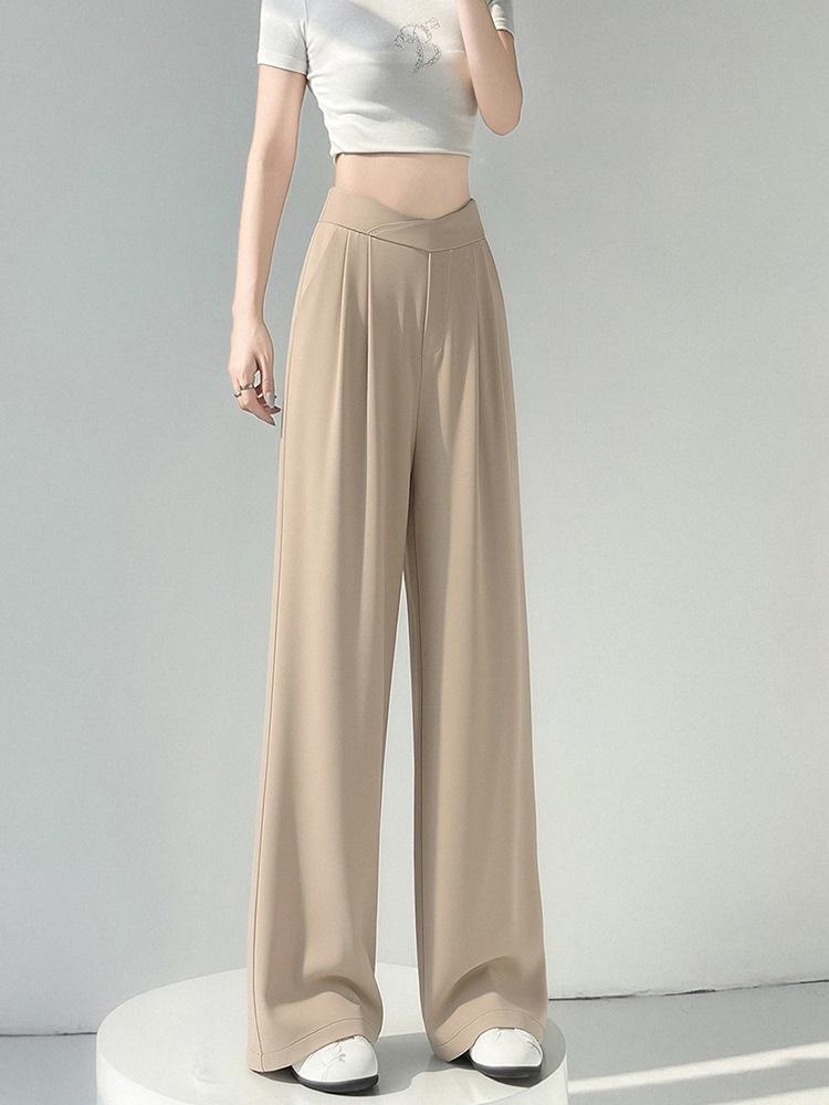 2026 Summer Women's High-Waist Ice Silk Wide-Leg Pants - Loose, Slimming Drape