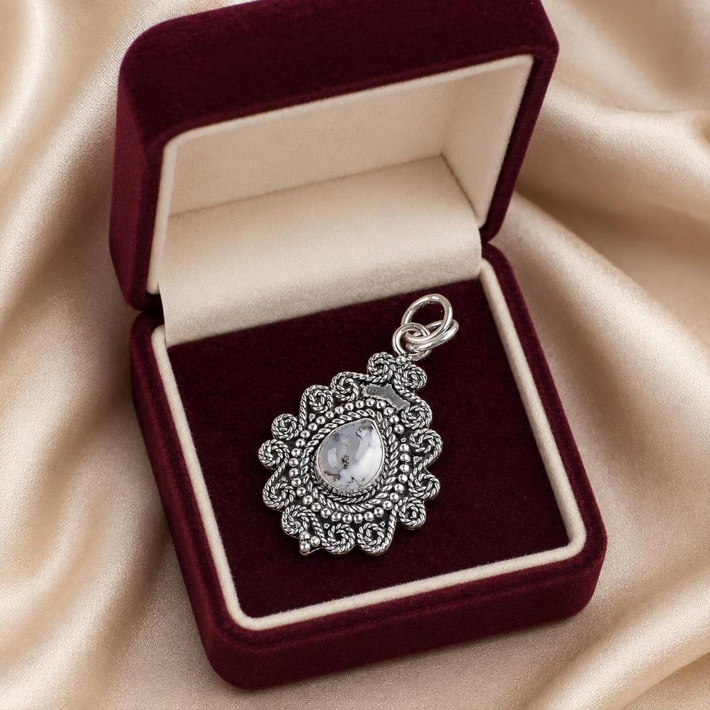Natural Dendritic Opal Gemstone 925 Sterling Silver White Stone Jewelry Handmade Pendant 1.55" PP-25-24