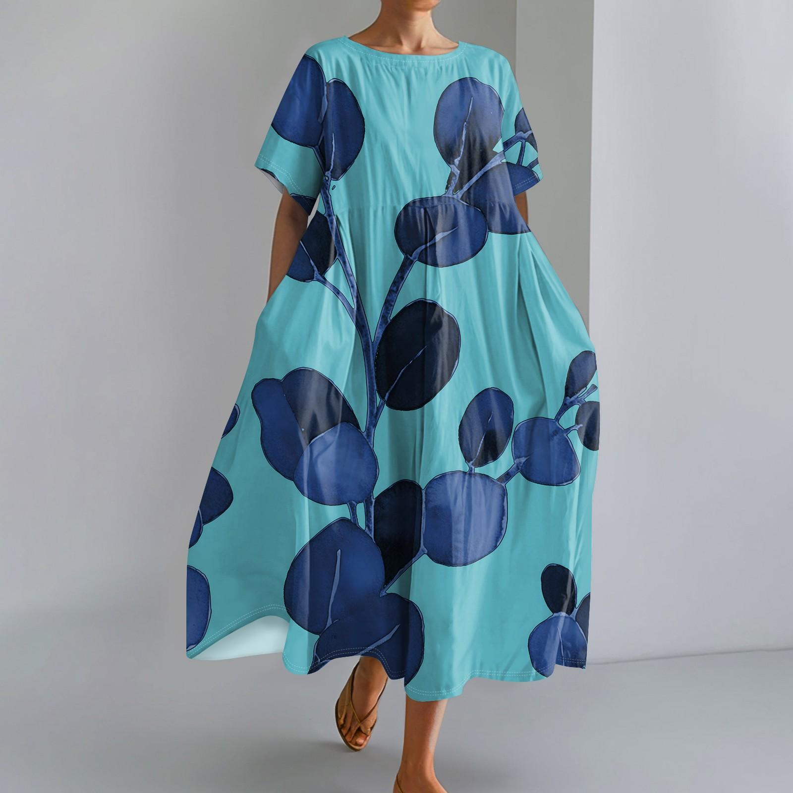 

Женское модное платье с круглым вырезом и короткими рукавами с градиентным принтом и свободным подолом XXXL синий