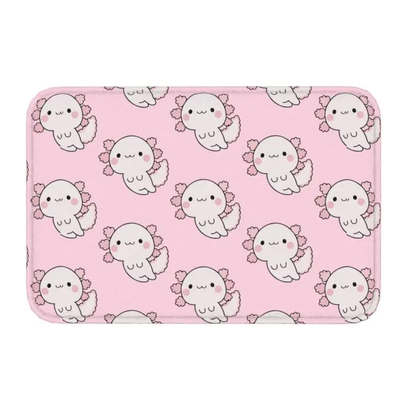 Custom Smiling Leucistic Axolotl Doormat Non-Slip Entrance Bath Kitchen Door Floor Mats Salamander Animal Living Room Carpet Rug