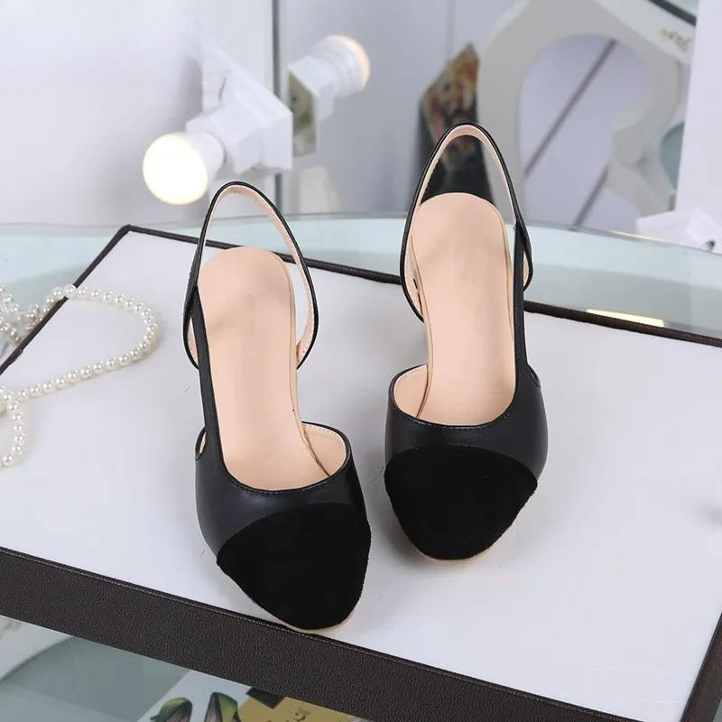 Women Slingbacks Shoes High Heels Thick High Heel Shoes Cow Leather Mixed Colors Pumps Ladies High Heel Elegant Sandals Female