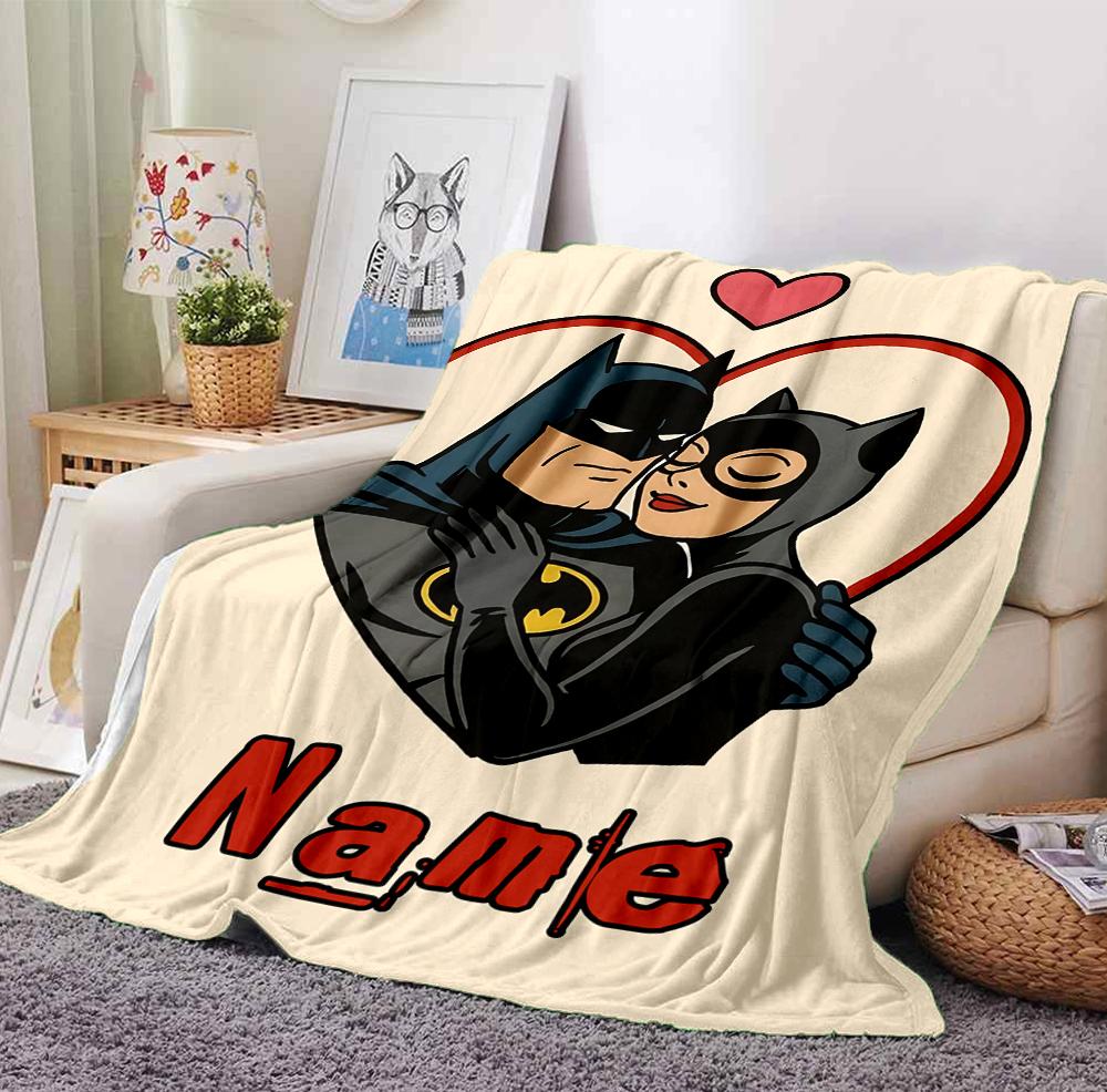 Custom Name Batman Catwoman Flannel Blanket Throw Blanket Soft Warm Sofa Bed home Decor Unique Gift