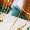 French Retro Style 18K Plated Real Gold Collarbone Chain, Malachite Beaded Titanium Steel Necklace Multi-Layer Stacking Design