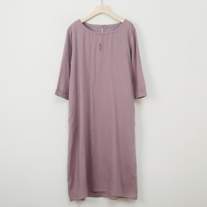 Johnature Women Vintage Dresses O-Neck Seven Sleeve Embroidery Floral Cloths 2025 Spring A-Line Dress