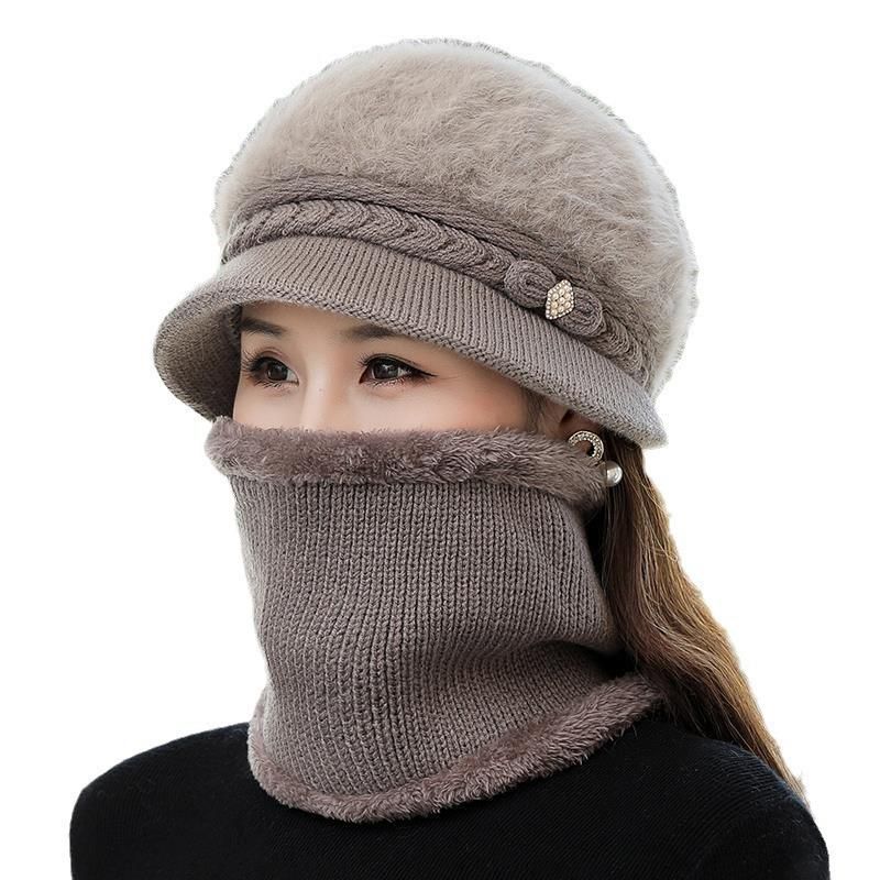 Hat Women Winter Mom Middle-Aged and Elderly Old Lady Autumn and Winter Fleece-lined Warm Fashion Western Style Wool Knitted Hat