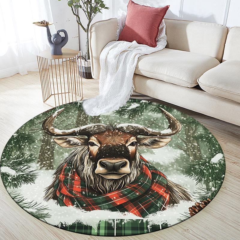 Wildebeest,Round Area Rug,Carpet Rug for Living Room Bedroom Sofa Playroom Decor,Non-slip Floor Mat
