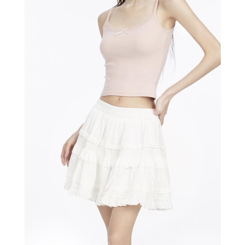 Ruffled Skirt for Women Spring Summer High Waist Cute White Shorts Skirt White Ballet Style Female Clothing Y2K Korean Fashion