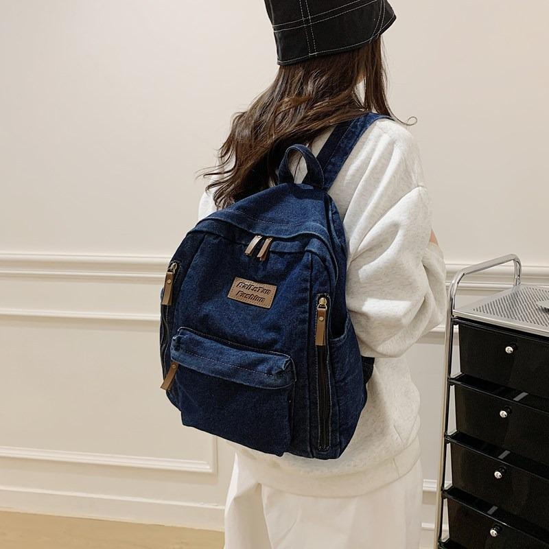 Denim Backpack, Women's Backpack, Fashionable Schoolbag, Harajuku Style Student Travel Handbag