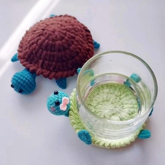 Crochet Coaster Frog Squid Turtle Insulating Coffee Mats Animal Pattern Drink Coasters Novelty Gift for Home Party Office