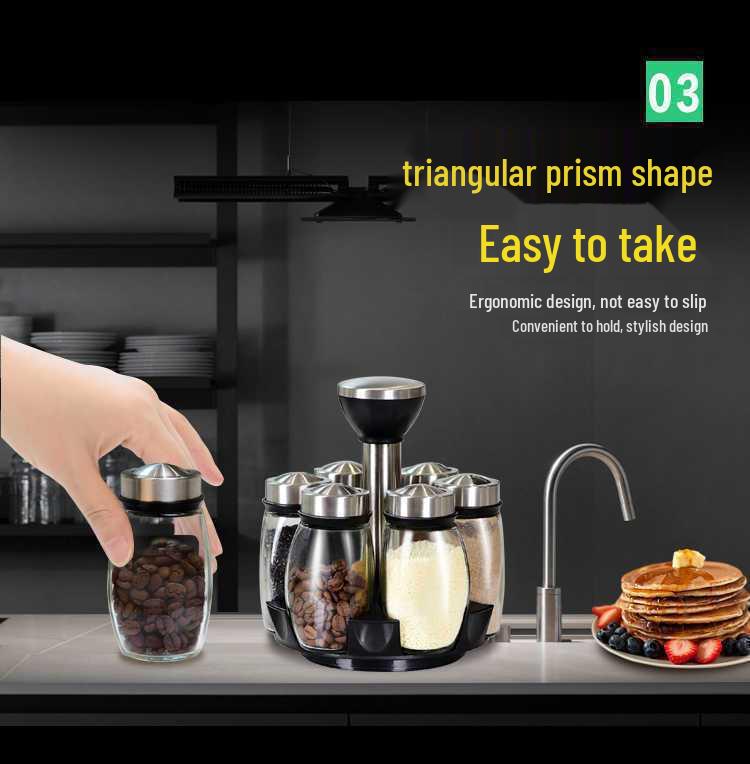 Rotating Glass Spice Jar Set - Creative Kitchen Seasoning and Condiment Organizer