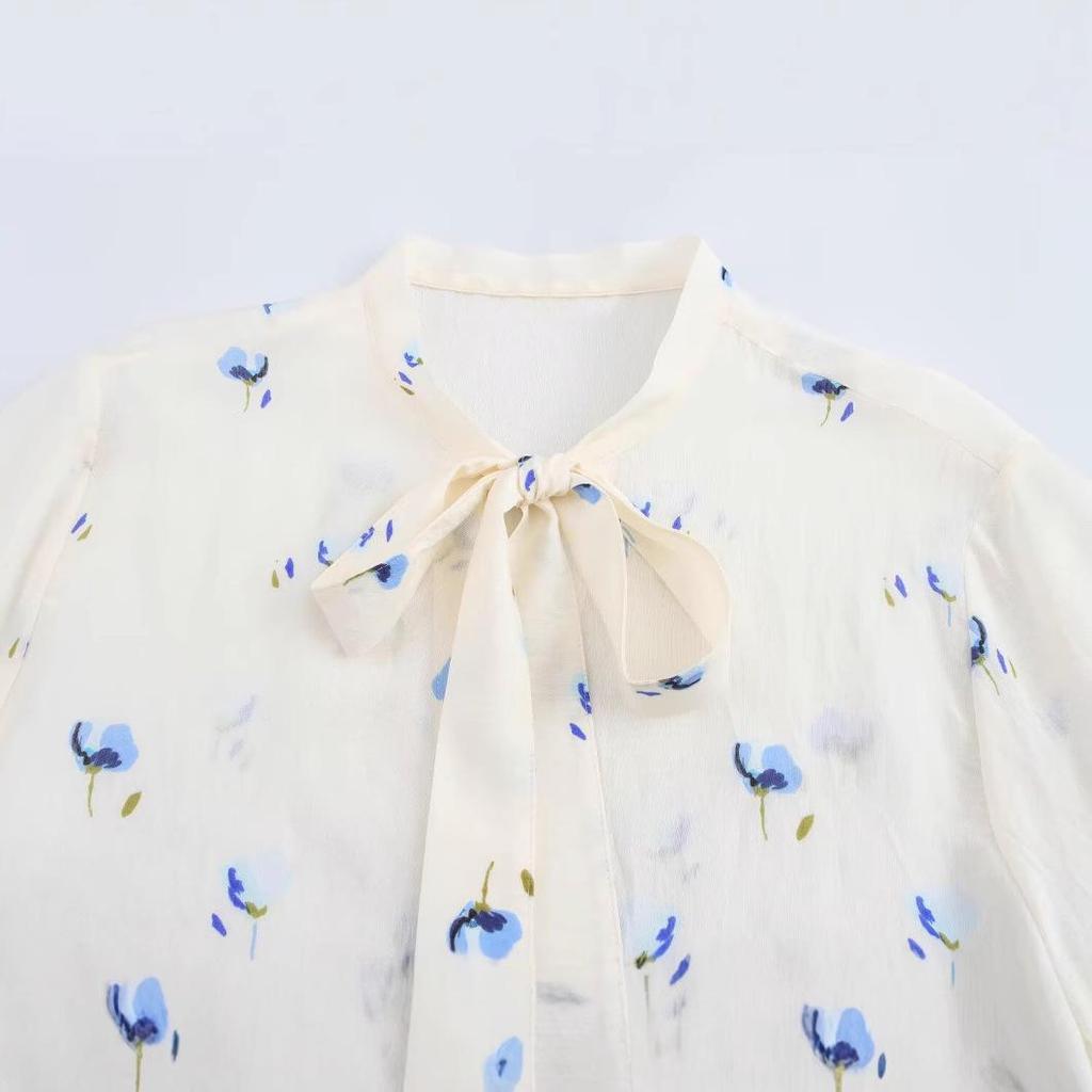Women's Elegant Bow Print Long Sleeve Shirt - Spring 2025 Fashion