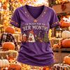Women's Thanksgiving Print Short Sleeve V-Neck Casual Pullover Top for Fall Holiday